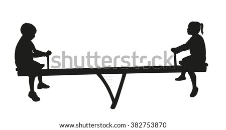 Girl And Boy Playing Seesaw Silhouette Vector Girl And Boy Playing Seesaw Silhouette Vector