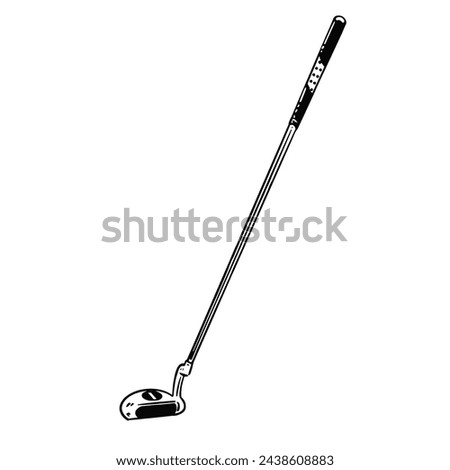 a black and white hand drawing Golfclub, with a white background