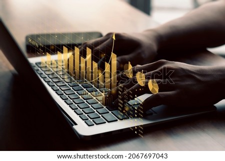 Business people analyze financial data chart trading forex, investing in stock markets, funds and digital assets, Business finance technology and investment concept, Business finance background. ストックフォト © 