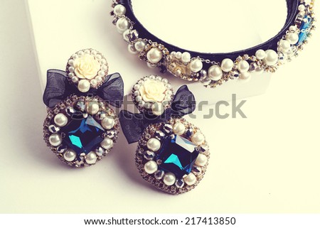 handmade earrings and hoop with jewels. Vintage style