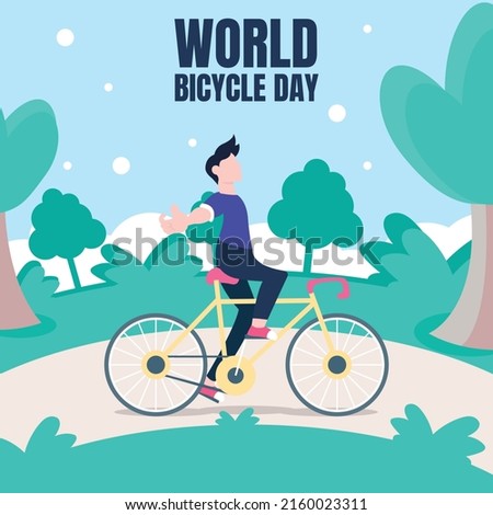illustration vector graphic of a man riding a bicycle while letting go of his hands, perfect for world bicycle day, transportation, sport, celebrate, greeting card, etc. Imagine de stoc © 