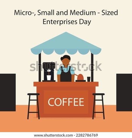 illustration vector graphic of a man selling coffee at a roadside stall, perfect for international day, micro, small and medium, sized, enterprises day, celebrate, greeting card, etc.