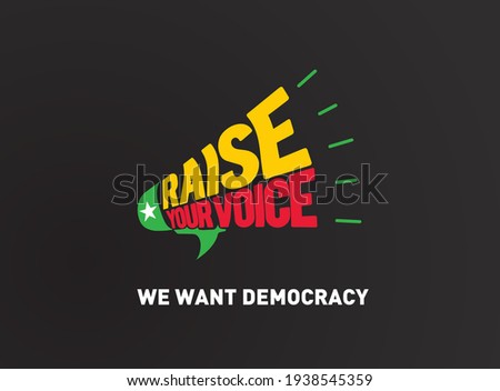 Myanmar protest slogan on flag of Myanmar vector illustration. Protest against violence, injustice and dictatorship. Fight for democracy. We want democracy. Myanmar peoples fight against military.  Foto stock © 