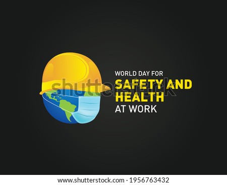 World Day for Safety and Health at Work concept.The planet Earth and the helmet symbol of safety and health at work place. Safety and Health at coronavirus pandemic time.