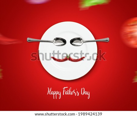 Happy Father's Day restaurant Concept. Father symbol shape with plate and spoon concept for restaurant and food brand for father's day. Restaurant and fast food Father's day concept.