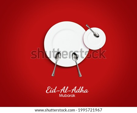 Eid al Adha Mubarak greeting card with for restaurant or food brand. Traditional Muslim holiday. Eid al Adha Mubarak concept background