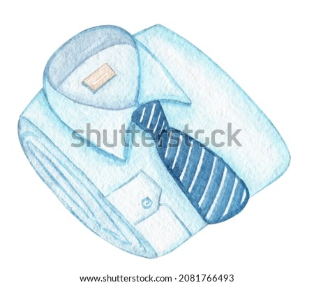 Watercolor blue shirt with tie folded isolated on white background. Business man clothes hand drawn illustration ストックフォト © 