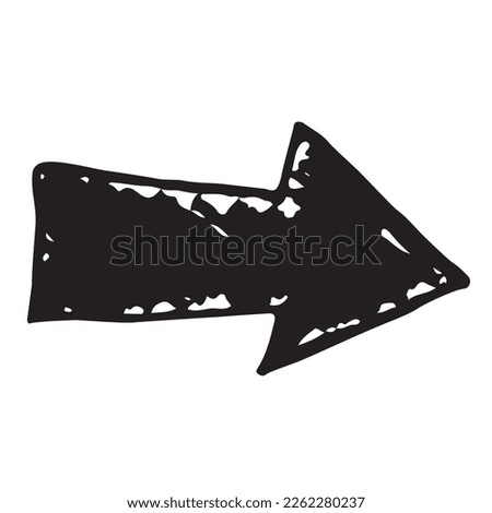 Vector black arrow doodle style isolated on white background. Right bold pointer hand drawn illustration