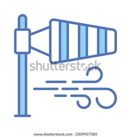 A cone mounted on a mast showcasing windsock icon, Getting weather forecasting tool, editable icon of windbag