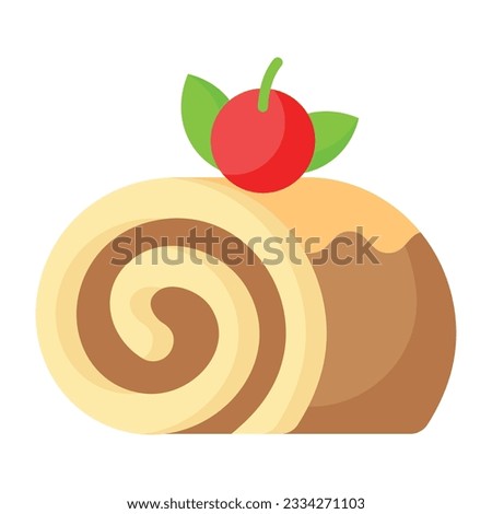 Swiss rolls with chocolate cream filling, modern icon of sponge cake