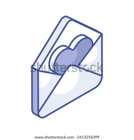 Heart symbol inside letter envelope concept isometric icon of love letter