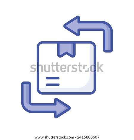 an icon with dispatched package and opposite direction arrows showing concept icon of reorder