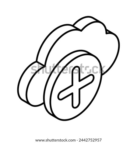 Plus sign with cloud showing isomeric icon of cloud add