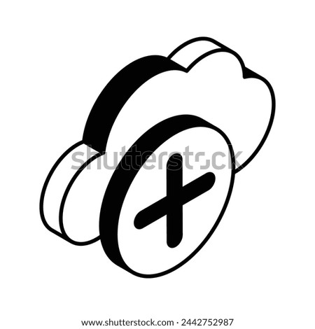 Plus sign with cloud showing isomeric icon of cloud add