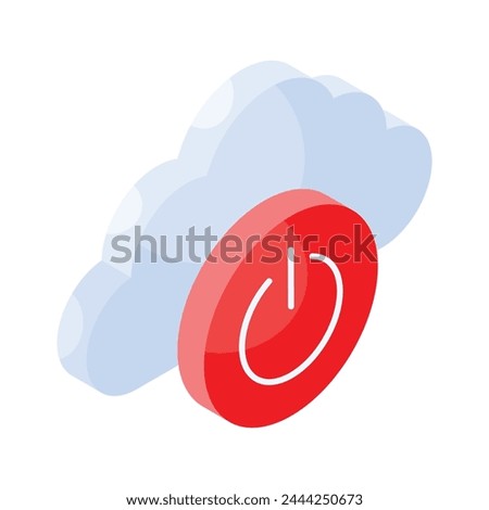 Cloud with off button isometric icon of cloud off in trendy style