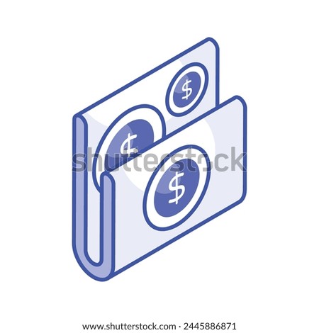 Dollar coins inside data folder showing concept icon of financial data isometric style