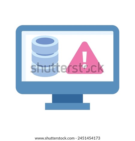 Exclamation mark on monitor screen showing database error icon, trendy style