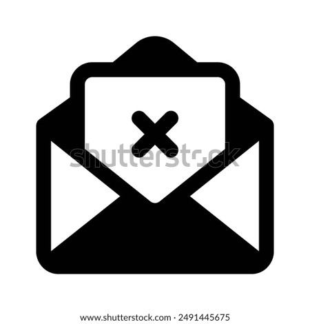 Cross sign on mail denoting icon of mail error, spam mail vector design