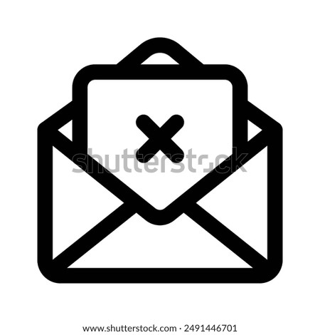 Cross sign on mail denoting icon of mail error, spam mail vector design