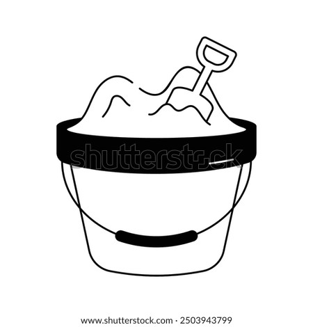 Sand bucket with shovel, beachside fun, sand bucket vector icon