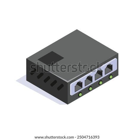 An isometric icon of network hub in trendy style