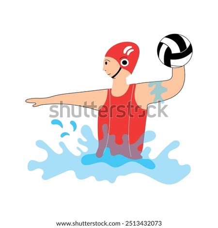 water polo match with a player, water polo match illustration