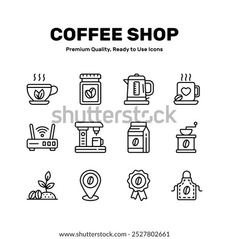 Check out this creative coffee shop icons set in editable style