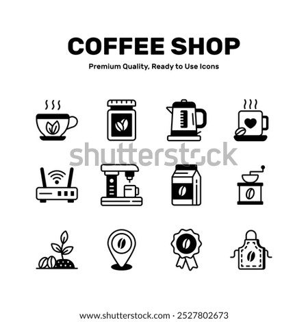 Check out this creative coffee shop icons set in editable style