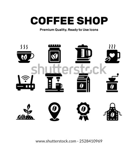 Check out this creative coffee shop icons set in editable style