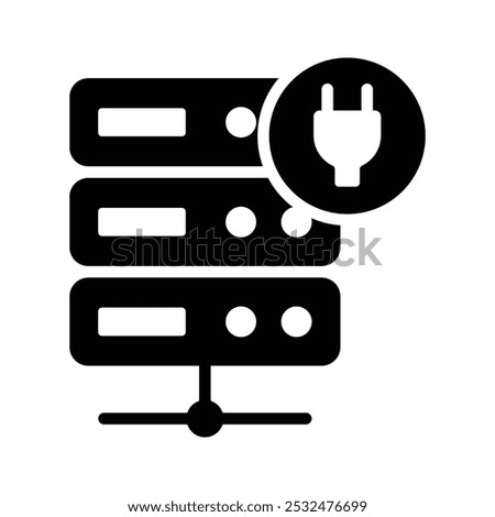 Data server with power plug denoting concept icon of database power