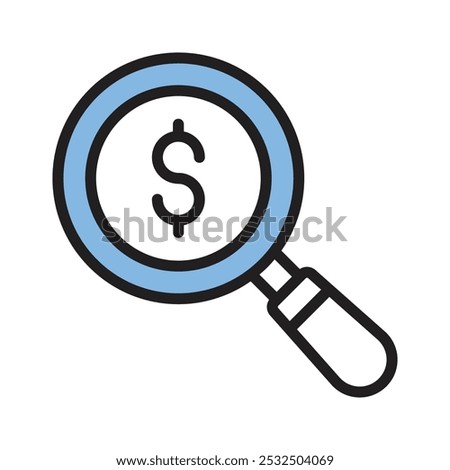 A magnify glass with dollar sign shows a search money icon