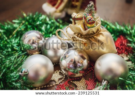 Christmas ball tinsel trumpery gold silver red green garland new year holiday gift present brilliant shiny ribbon