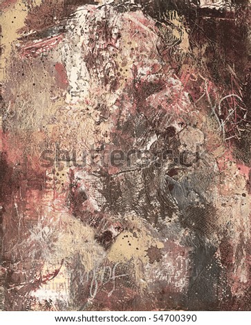 Heavily textured grungy acrylic painting on paper with sand in earth colors.