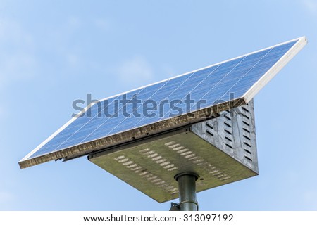 Small solar panel with battery for isolated devices, street lamps, illuminated signs, gate valves for agriculture