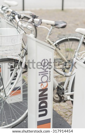 Udine - Italy, 5 September 2015: Bike sharing in a parking lot reserved for them