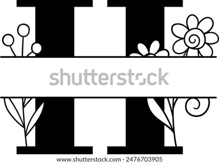 Split monogram letter H vector. Alphabet floral initial logo H