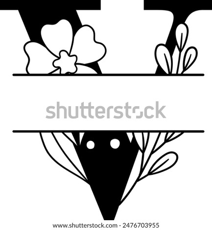 Split monogram letter V vector. Alphabet floral initial logo V