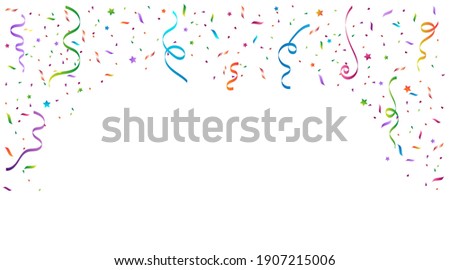 Vector abstract background with many falling tiny colorful confetti pieces and ribbon. Carnival, Christmas or New Year decoration colorful party pennants for birthday , festival Imagine de stoc © 