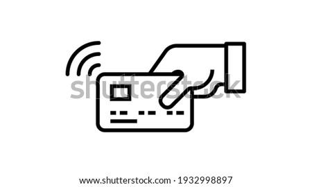 Hand  holding credit bank card. Online shopping service and paying concept. Safe payment edc electronic data capture transaction point of sales. Contactless NFC pass wireless pay. Contains Chip, Regis
