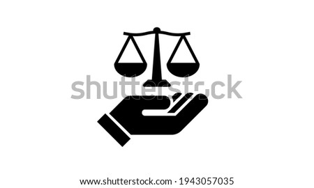 Ethics icon , law and justice. scale and hand line symbol .Vector linear illustration. Isolated