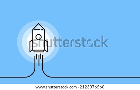 Rocket ship up in circle. Flat vector illustration flying rocket. Project start idea concept. creative symbol Outline banner