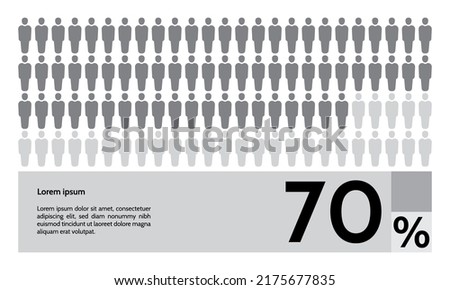 70 percent people population demography, diagram, infographics concept, element design. Vector illustration