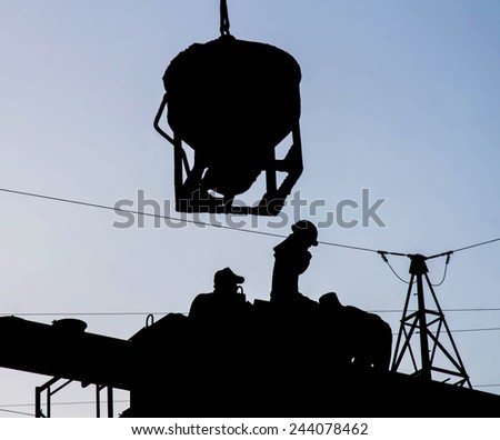 Working men construction silhouette in substation