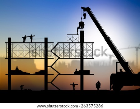 silhouette construction worker on construction site