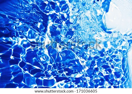 Blue transparent water splashes on white background