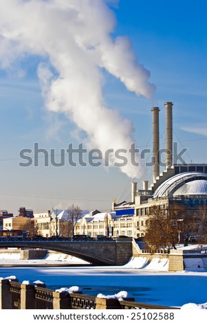 A factory with chimneys and white smoke, Moscow