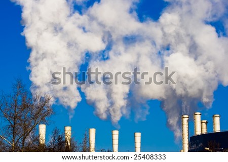 Factory with chimneys and white smoke, Moscow
