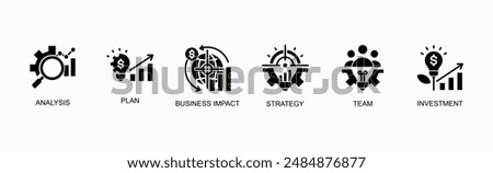 Strategic Planning Banner Web Icon Vector Illustration Concept With Analysis, Plan, Business Impact, Strategy, Team, Investment