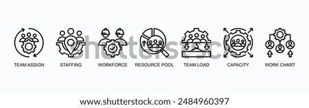 Workforce Allocation Banner Web Icon Vector Illustration Concept With Team Assign, Staffing, Workforce, Resource Pool, Team Load, Capacity, Work Chart