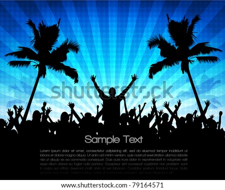 EPS10 Party People Vector Background - Dancing Young People at Summer